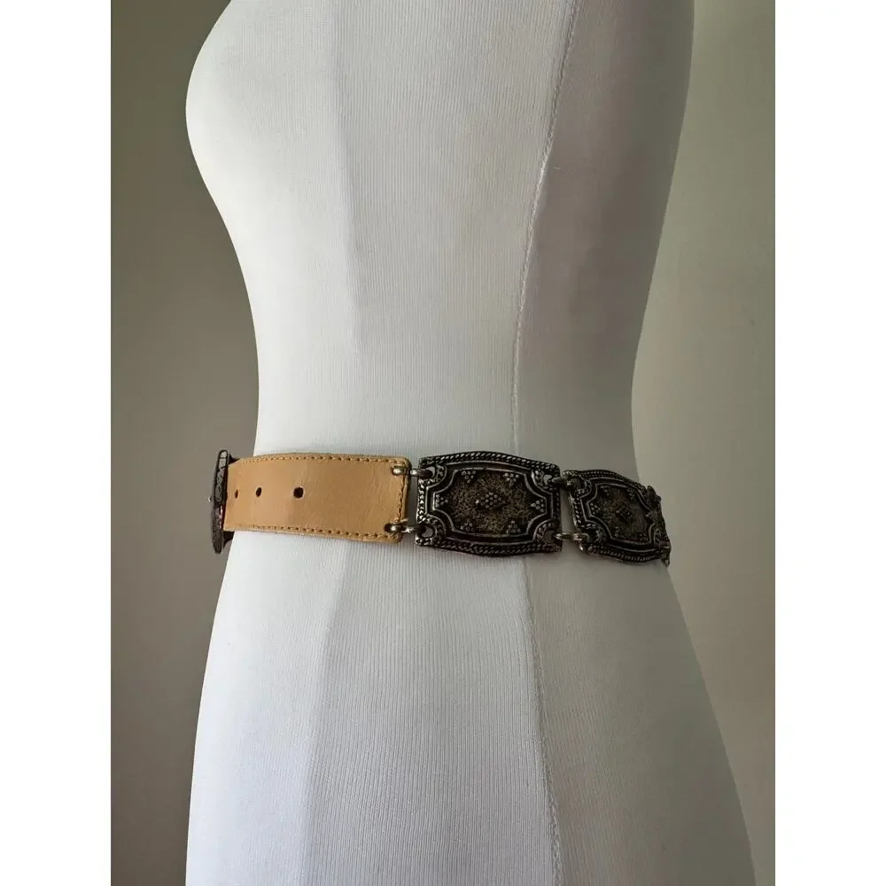 Vintage ‘90s The Limited Tan Genuine Leather Belt w/ Silver Hardware